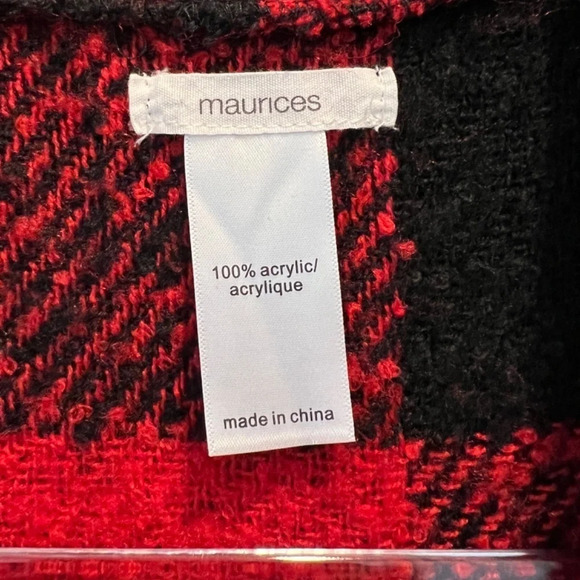 Maurices Red and Black Plaid Shawl Size OS like new - Picture 5 of 9